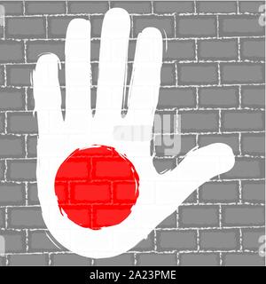 Hand painted with the flag of Japan over a grunge brick wall - Vector Stock Vector