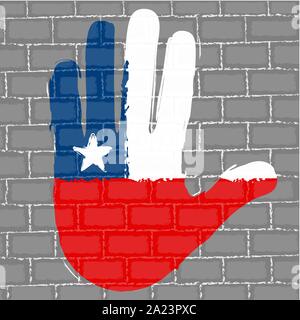 Hand painted with the flag of Chile over a grunge brick wall - Vector Stock Vector