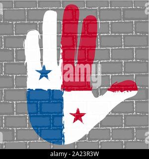 Hand painted with the flag of Panama over a grunge brick wall - Vector Stock Vector