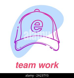 game team work icon, esports skills, vector line concept with team cap on isolated background with color spot. Stock Vector