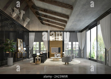 3d render modern living and dining room