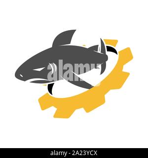 Shark Gear logo design vector isolated illustration template Stock Vector