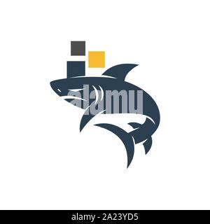 Shark Pixel Technology logo design vector isolated template Stock Vector