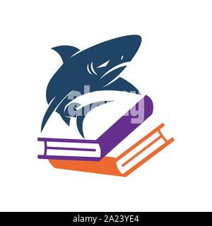 Shark Book Stack logo design vector isolated concept template Stock Vector