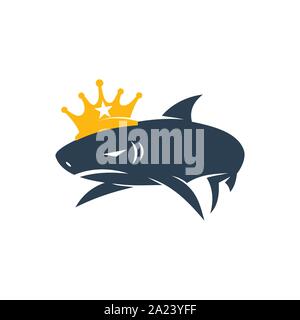Shark King logo design vector isolated illustration template Stock Vector