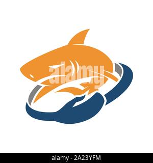 Shark Hand Care logo design vector isolated concept template Stock Vector