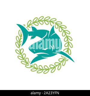 Shark Leaf Rotation logo design vector isolated illustration Stock Vector