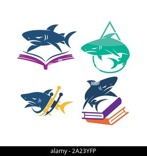 Shark Book Technology water logo design vector set template Stock Vector
