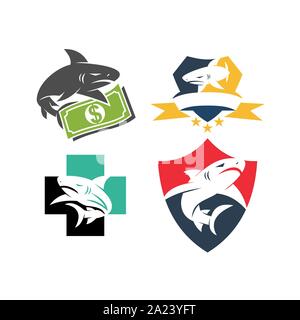 Shark Money Shield Health logo design vector set template Stock Vector