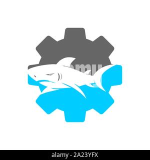 Shark Machine logo design vector isolated modern  template Stock Vector