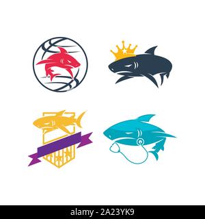 Shark World King Stethoscope Shield logo design set template Stock Vector