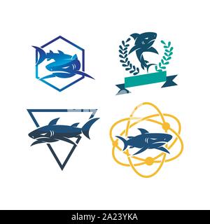 Shark Leaf Technology Triangle logo design vector set Stock Vector