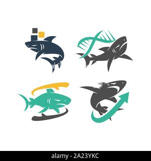 Shark Genetic Hand Technology logo design vector set template Stock Vector