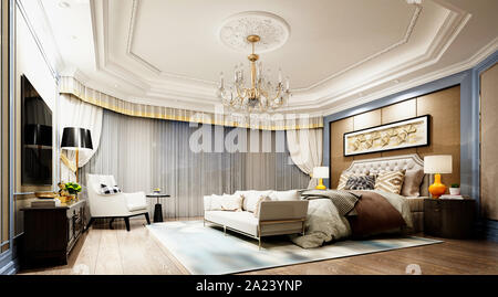 3d render neo classic bedroom Stock Photo