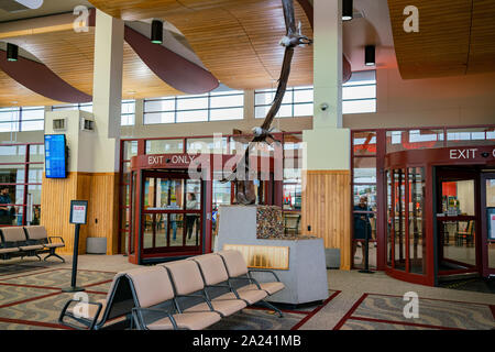 Montana, AUG 25: Interior view of the Glacier Park International Airport on AUG 25, 2019 at Kalispell, Montana Stock Photo