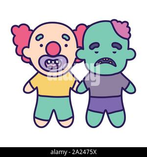 boys clown zombie costume trick or treat happy halloween vector illustration Stock Vector