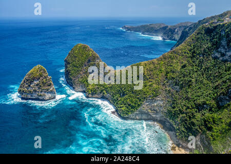 Aerial view of Manta Bay or Kelingking beach on Nusa Penida Island, Bali, Indonesia. Stock Photo