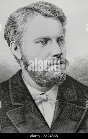 Alejandro de los Países Bajos, príncipe de Orange (Willem Alexander Karel Hendrik Frederick) (1851-1884). Príncipe de los Paises Bajos, príncipe de la Casa de Orange-Nassau. Desde junio de 1879 hasta su muerte fue el heredero al trono de los Países Bajos. Dibujo por Badillo. Grabado por Arturo Carretero (1852-1903). La Ilustración Española y Americana, 22 de julio de 1884. Stock Photo