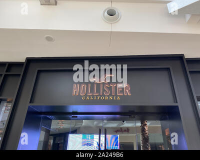 Orlando,FL/USA-9/30/19: A Hollister clothing retail store in an indoor mall.  Hollister is an American lifestyle brand aimed at teenagers. Stock Photo