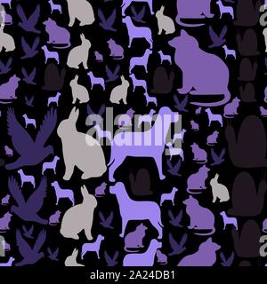cute dog cat rabbit animals mix seamless pattern Stock Photo