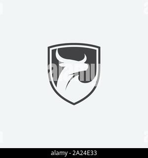 bull logo design vector, bull shield illustration, long horned icon, buffalo icon vector Stock Vector