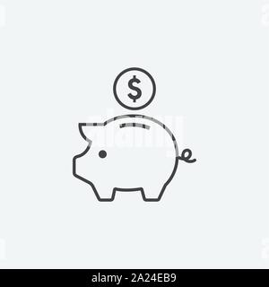 piggy bank outline icon vector illustration. piggy bank Linear symbol, earning icon illustration, piggy bank logo icon Stock Vector