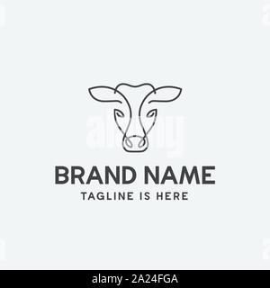 cow head linear logo design vector, cow linear emblem, cow head illustration, farming logo Stock Vector