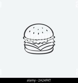 burger icon, simple linear burger icon, burger logo design illustration Stock Vector