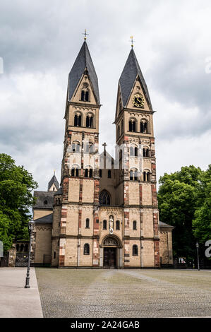 The Basilica of St. Castor is the oldest church in Koblenz in the German state of Rhineland Palatinate, close to the Deutsches Eck. Stock Photo