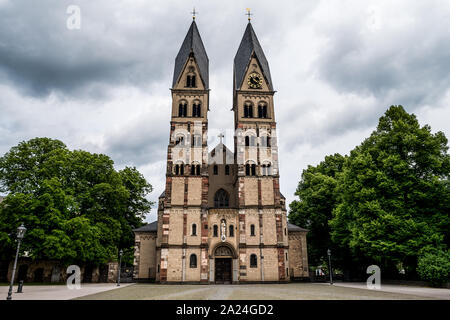 The Basilica of St. Castor is the oldest church in Koblenz in the German state of Rhineland Palatinate, close to the Deutsches Eck. Stock Photo