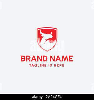 bull logo design vector, bull shield illustration, long horned icon, buffalo icon vector Stock Vector
