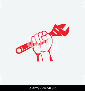 handy man service icon, tools logo icon, hand up with hummer logo design illustration Stock Vector