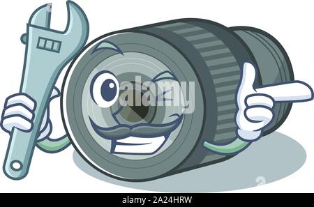 Mechanic zoom lens on the mascot table Stock Vector