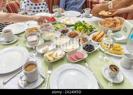 Authentic Turkish Breakfast Spread on Table Stock Photo