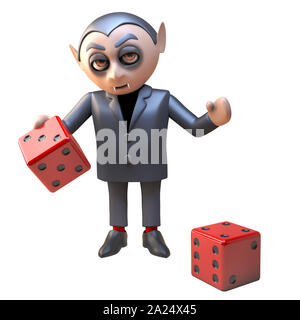 Cartoon 3d Dracula vampire Halloween character playing dice, 3d illustration render Stock Photo