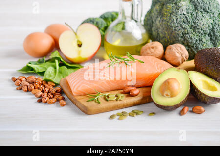 Selection of healthy products. Balanced diet concept. Stock Photo