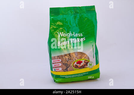 Alberton, South Africa - a packet of Weigh-Less bran flakes with raisins isolated on a clear background image with copy space Stock Photo