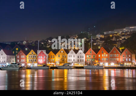Bergen, Norway - August 16, 2019: View of the city center of Bergen during dusk. Stock Photo