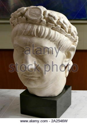 Copy of a Roman bust of Trajan ( 53 -  117 AD). Roman emperor from 98 to 117 AD. Officially declared by the Senate optimus princeps ('the best ruler'), Trajan is remembered as a successful soldier-emperor who presided over the greatest military expansion in Roman history Stock Photo