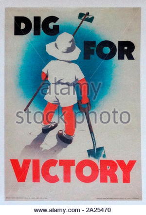 Dig for Britain, Victory' British propaganda poster, to influence the population towards support for the war effort in World war two. Stock Photo
