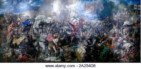 The battle of Grunwald (Tannenberg) painted in 1878 by the Polish artist, Jan Alojzy Matejko (1838 - 1893). The Battle of Grunwald is a painting by Jan Matejko depicting the Battle of Grunwald and the victory of the allied Crown of the Kingdom of Poland and Grand Duchy of Lithuania over the Teutonic Order in 1410. The canvas dates to 1878 and is one of the most heroic representations of the history of Poland Stock Photo