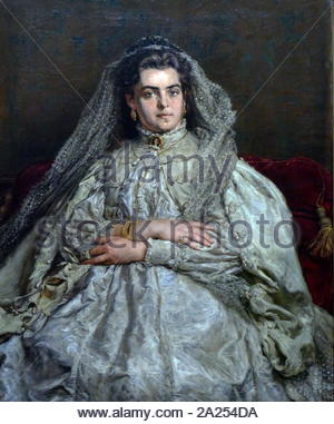 Portrait of the Artist's wife, Teodora in a wedding Gown, 1879. By the Polish artist, Jan Matejko (1838 - 1893) Stock Photo