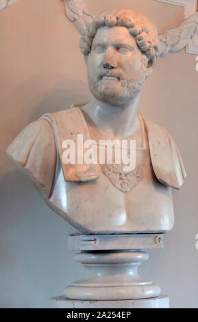 Bust of Hadrian (76 - 138); Roman emperor from 117 to 138. He is known for building Hadrian's Wall, which marked the northern limit of Britannia Stock Photo