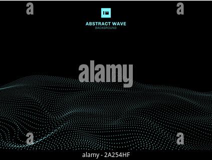 Abstract blue dynamic wave of particles on black background futuristic technology concept. Big data. Vector illustration Stock Vector