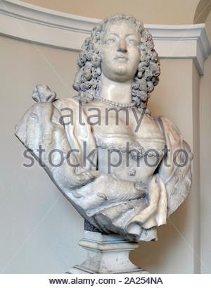 Marble bust of Anne of Austria (1601 - 1666), a Spanish princess of the House of Habsburg, and queen of France as the wife of Louis XIII. She became regent for their son, Louis XIV.. Sculpted by Rzezbiarz Gilles Guerin (1635-1640. Stock Photo