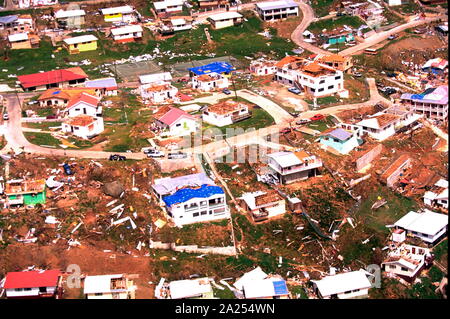 Hurricane Marilyn, September 25, 1995. An aerial view of the devastation caused in the Virgin Islands, by the hurricane. Eight people died and more than $2 billion in property damage was caused by Hurricane Marilyn. Stock Photo