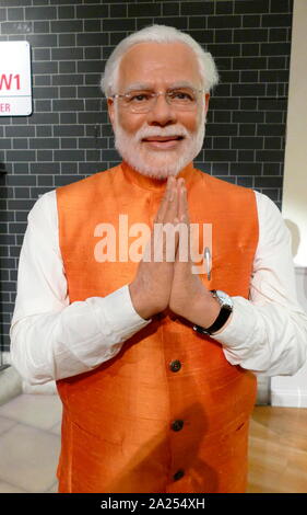 Waxwork statue depicting Narendra Modi (born 17 September 1950); Prime Minister of India since May 2014. He was the Chief Minister of Gujarat from 2001 to 2014. Modi, a member of the Bharatiya Janata Party (BJP). Stock Photo