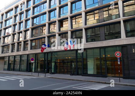 The official seat of the French National Assembly buildings, include the Immeuble Chaban-Delmas, on the rue de l'Université. The National Assembly (French: Assemblée nationale; is the lower house of the bicameral Parliament of France under the Fifth Republic. Stock Photo