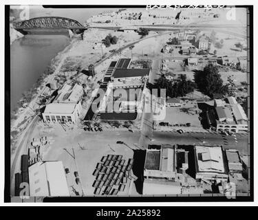 Photocopy of photograph (original print located in the private collection of Emil Eger, photographer, Yuma, Arizona) Photographer- Emil Eger, October 18, 1950. AERIAL VIEW LOOKING EAST. - Yuma Main Street Water Treatment Plant, Jones Street at foot of Main Street, Yuma, Yuma County, AZ; Stock Photo