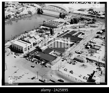 Photocopy of photograph (original print located in the private collection of Emil Eger, photographer, Yuma, Arizona) Photographer- Emil Eger, October 15, 1953. AERIAL VIEW LOOKING NORTHEAST. - Yuma Main Street Water Treatment Plant, Jones Street at foot of Main Street, Yuma, Yuma County, AZ; Stock Photo